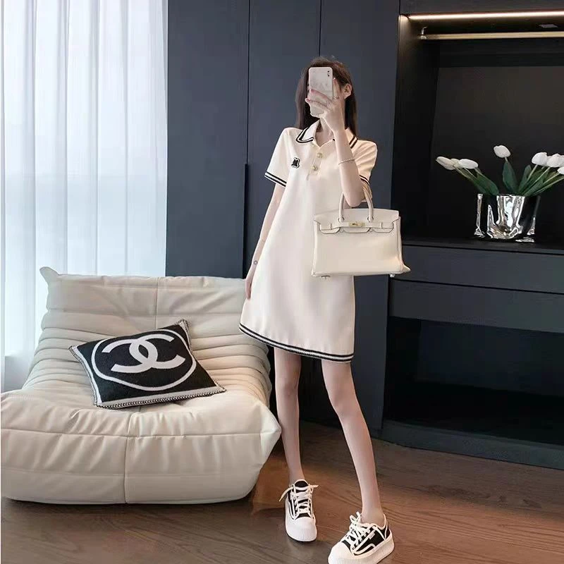 套头夏季休闲风高弹力短裙连衣裙宽松小香风中长款显瘦气质小个子