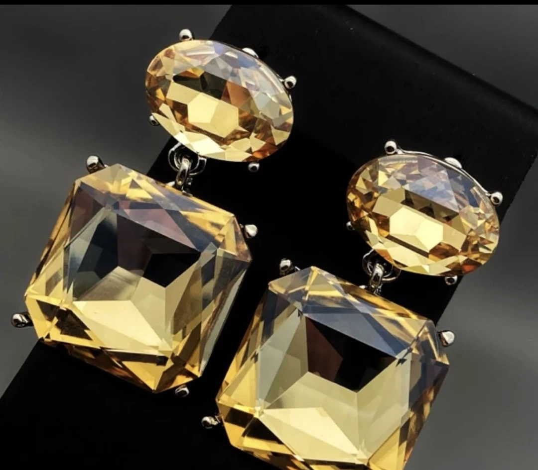 铜合金锆石耳饰 【方糖两色可选】炫彩高级大气耳环YJ4428