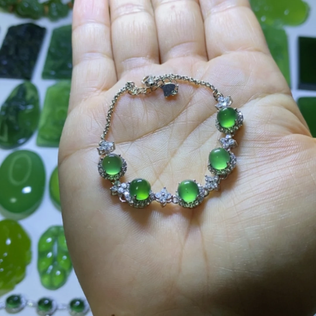 【闪购商品】蛇纹石玉手链银S925镶嵌