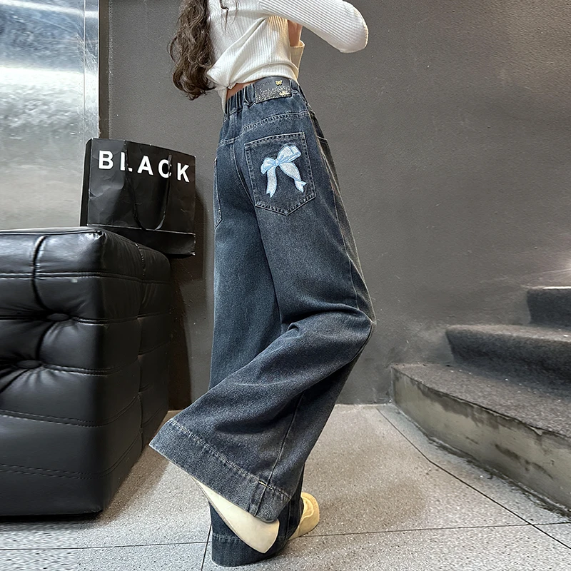 儿童秋装2025年新款大女童装宽松裤子春秋款牛仔裤秋季阔腿直筒裤