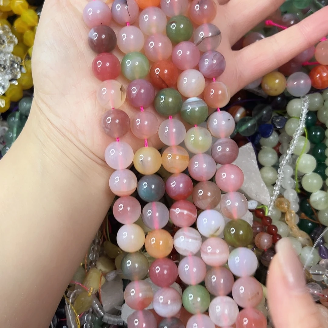 玛瑙/玉髓未镶嵌珠宝半成品，卡12蜜桃盐源玛瑙一条