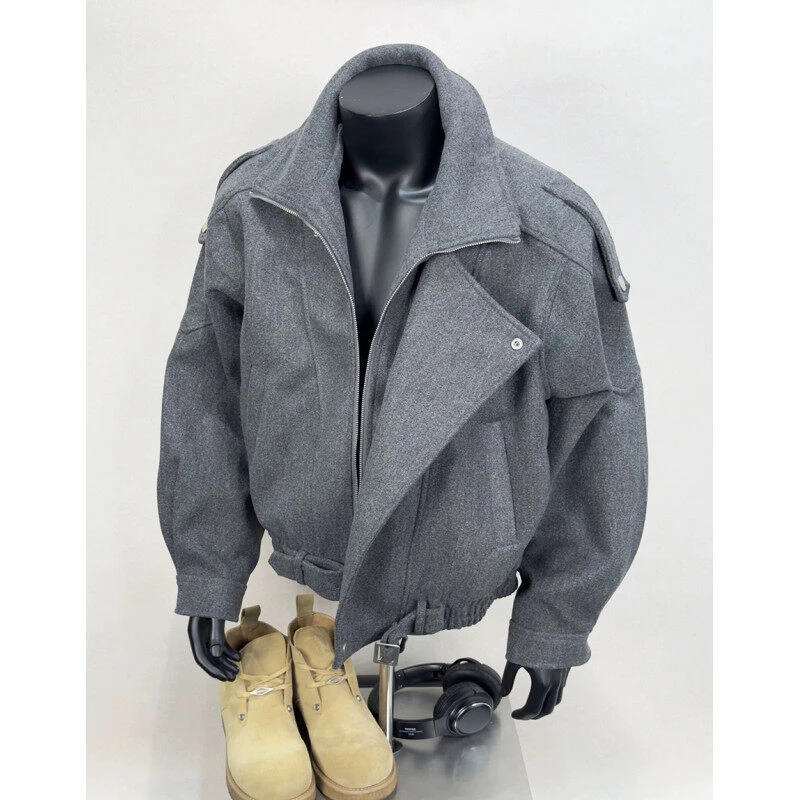 cleanfit短款毛呢外套男秋冬小众解构呢子大衣廓形加厚夹克棒球服