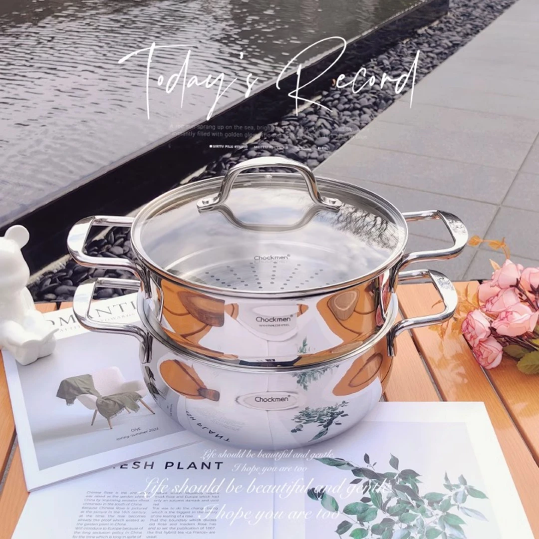 卓德铭18/10不锈钢30cm三层加厚家用火锅汤锅蒸锅带蒸笼