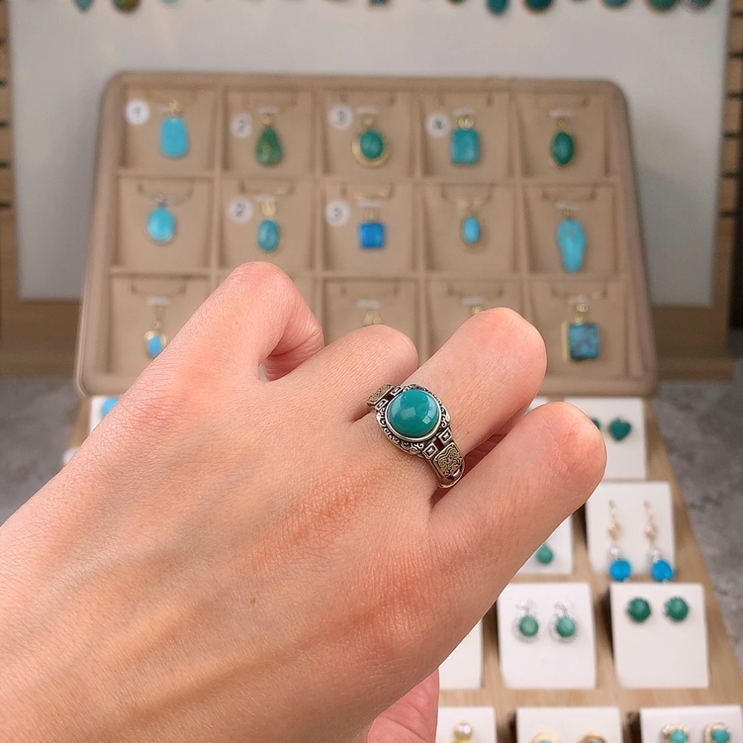 绿松石银S925镶嵌戒指