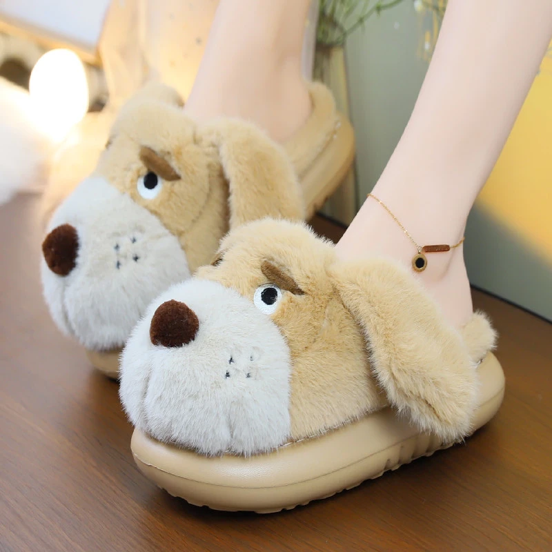 2025新款厚底女士棉拖鞋秋冬季防滑保暖家居家毛绒可爱狗狗毛毛拖