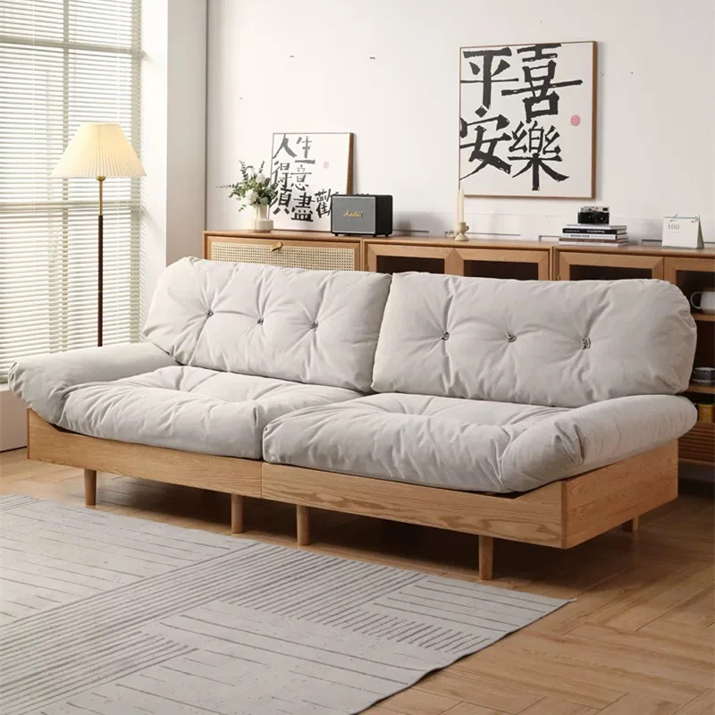 日式实木云朵布艺沙发侘寂风家具双人橡木原木沙发客厅简约小户型