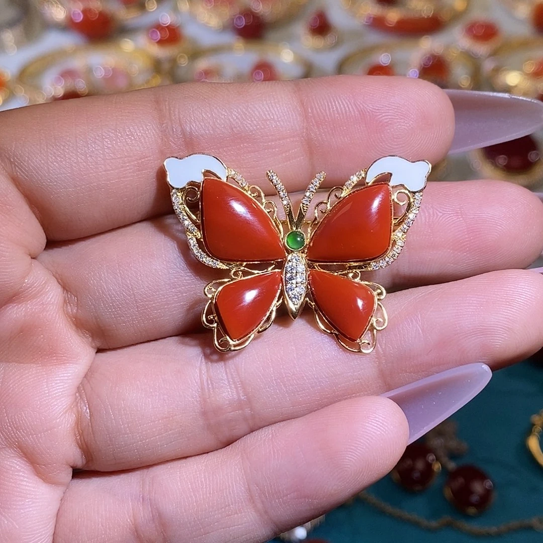 南红玛瑙18K金镶嵌吊坠(不含链)