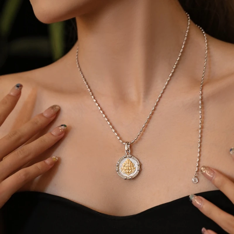 吊坠925银链子925银坠链均925银  太朴 N16095 金银拼色项链