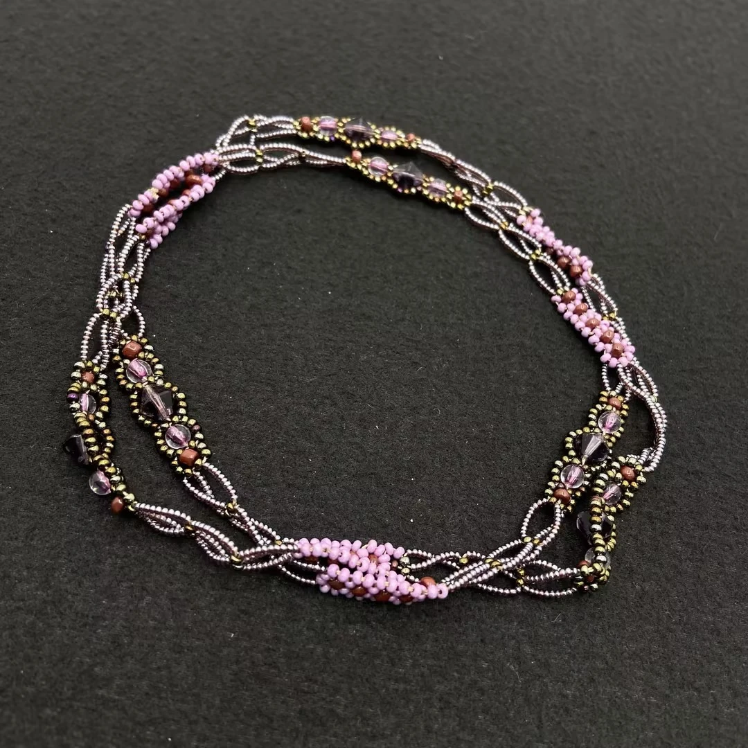 合金亚克力项链 【Liz璇子】粉紫串珠编织项链H48667无鉴赏期