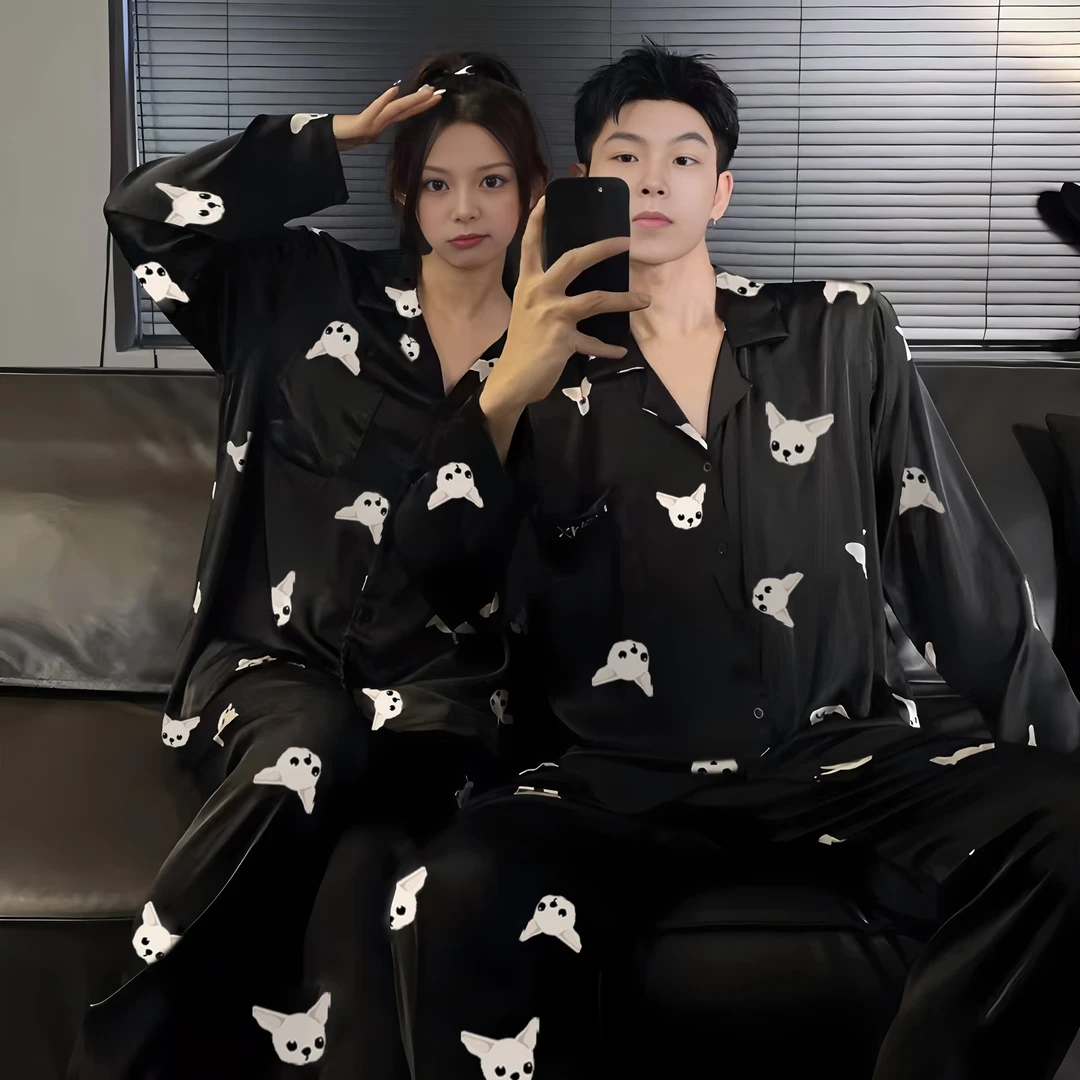 情侣睡衣女套装夏季冰丝款春秋款长袖男款2025新款卡通大码家居服