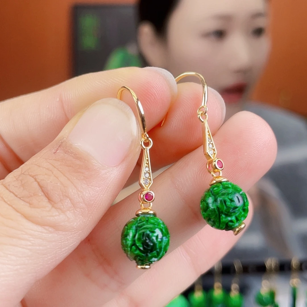 翡翠银S925镶嵌耳饰