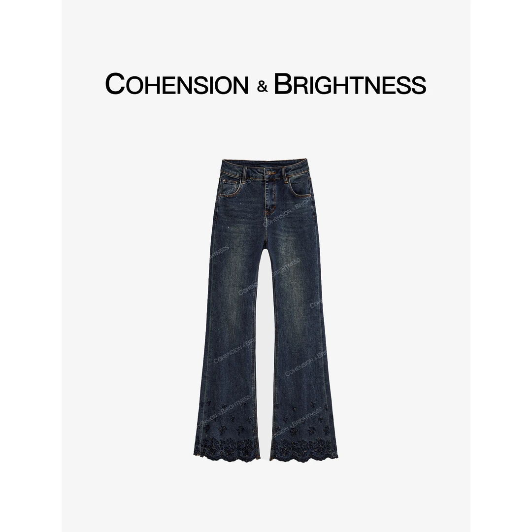 凝慧真的好【悠闲旅途】初秋新款修身钉钻立体贴花水洗牛仔裤KS058