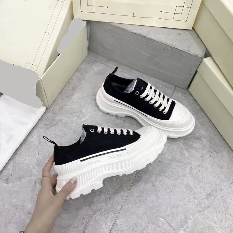 厚底小白鞋2025年新款老爹鞋松糕底系带帆布鞋街拍网红款潮流