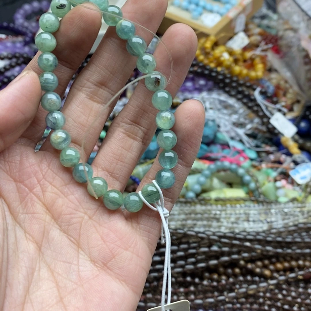 玛瑙/玉髓合金珠宝半成品一条天然7.3mm蓝绿晶手链