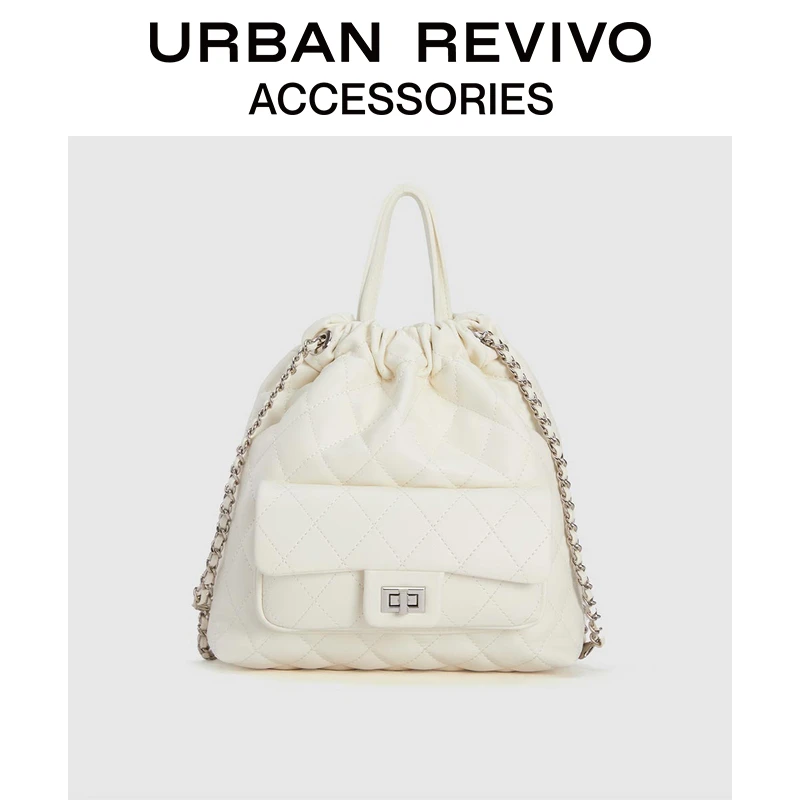 URBAN REVIVO秋季新款女士法式菱格纹双肩包UAWB40315