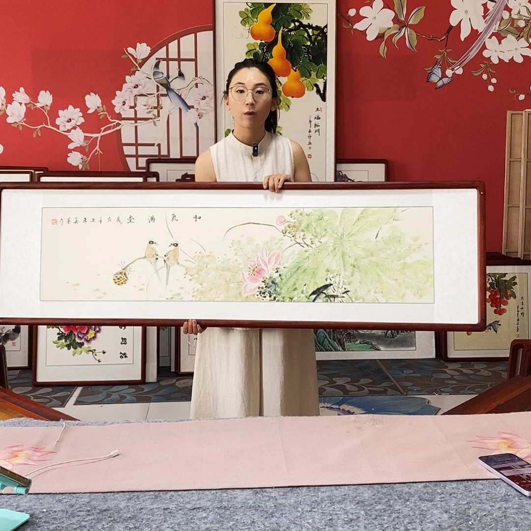 国画手写手绘国画作品47✖️162带框包邮