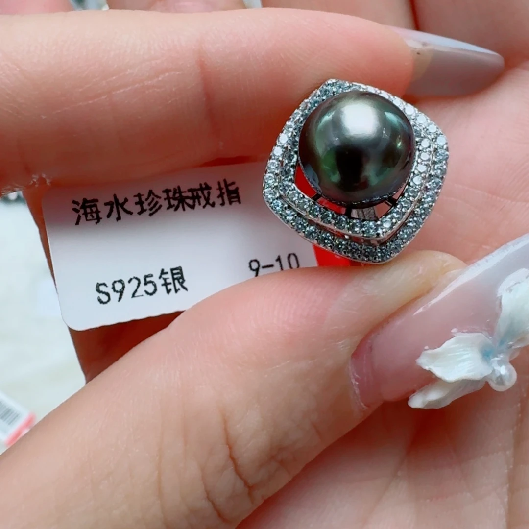 银S925镶嵌戒指海水珍珠@@hj208