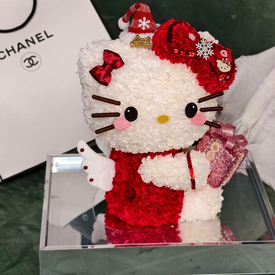 《L B D R》圣诞天使抱礼物hellokitty永生花可爱猫礼盒摆件