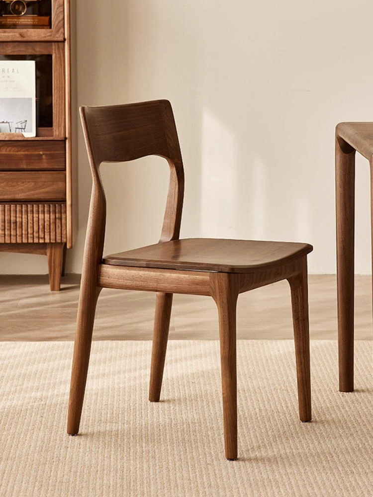 臻致美北美黑胡桃木现代简约靠背椅实木餐厅吃饭贝特椅