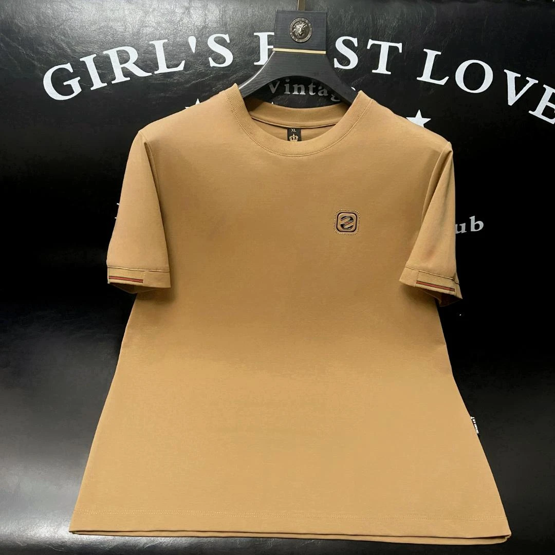 新款男士轻奢欧货简约百搭时尚男款修身圆领短袖8536