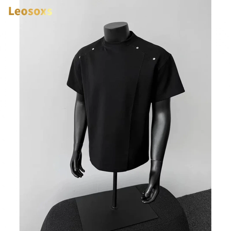 【铆钉款】美式拼接男士短袖爆款2025新款夏季痞帅铆钉设计感T恤