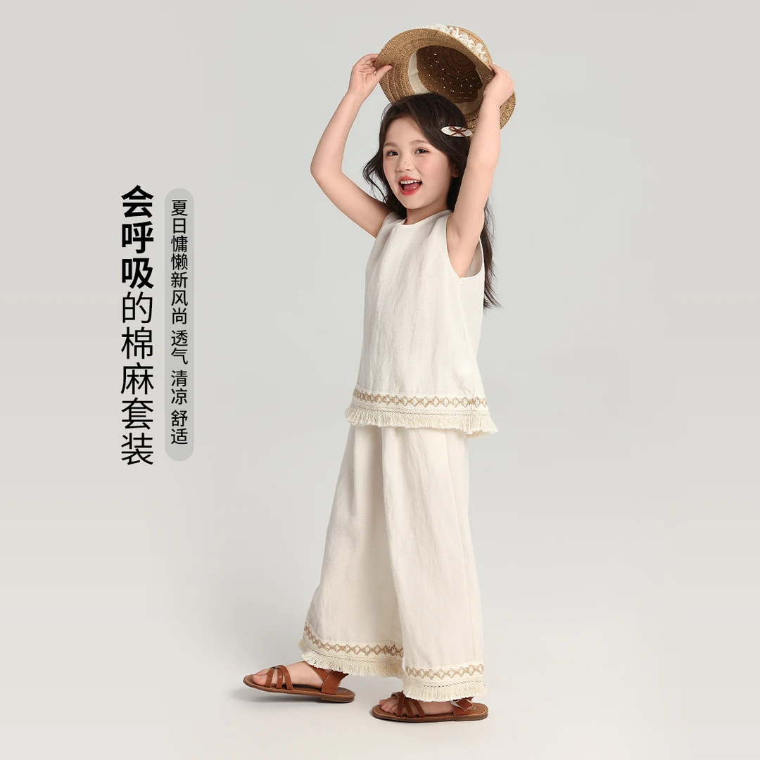 布丁哈鲁【素雅】儿童森系服装女童夏装2025新款轻薄透气G52ST242