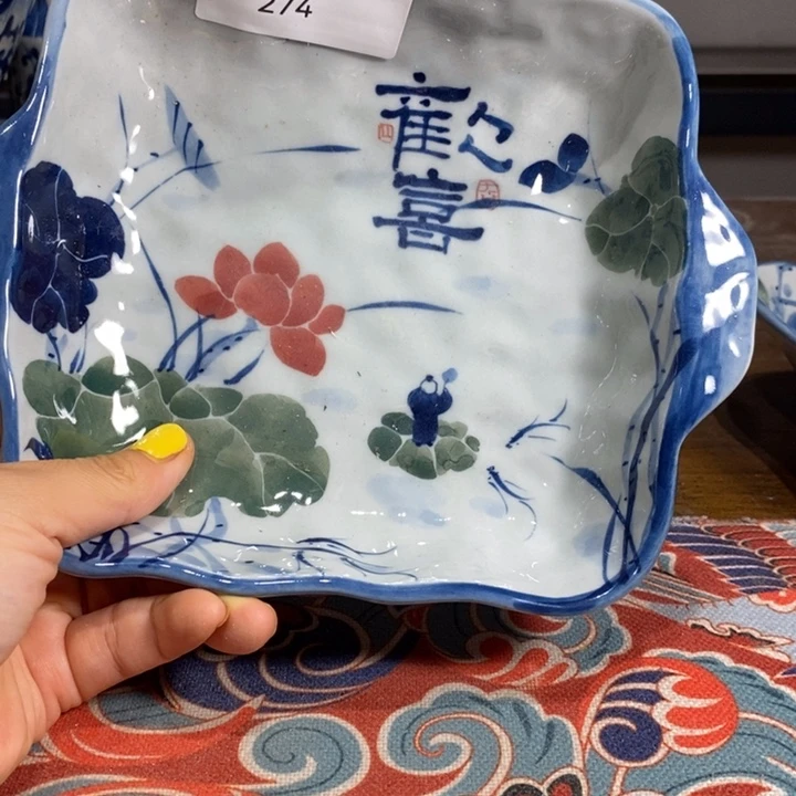 青花瓷景德镇手绘微瑕欢喜方盘
