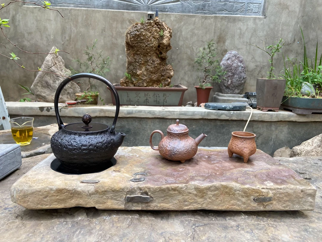 古韵红沙石，天然纹路煮茶炉茶台