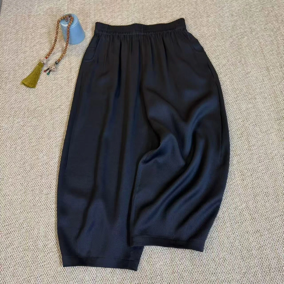 知羽.香云【沉香】香云纱松紧腰时尚国风桑蚕丝百搭萝卜裤ZYB9226