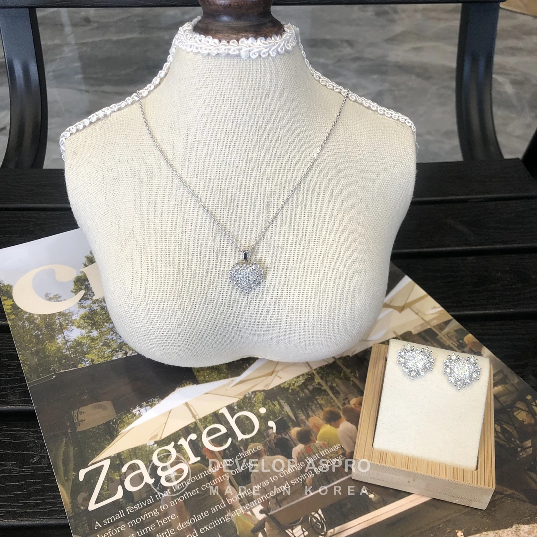 非金属仿水晶项链 【现货】韩国新款正品爆款洋气爱心项链耳钉XP247