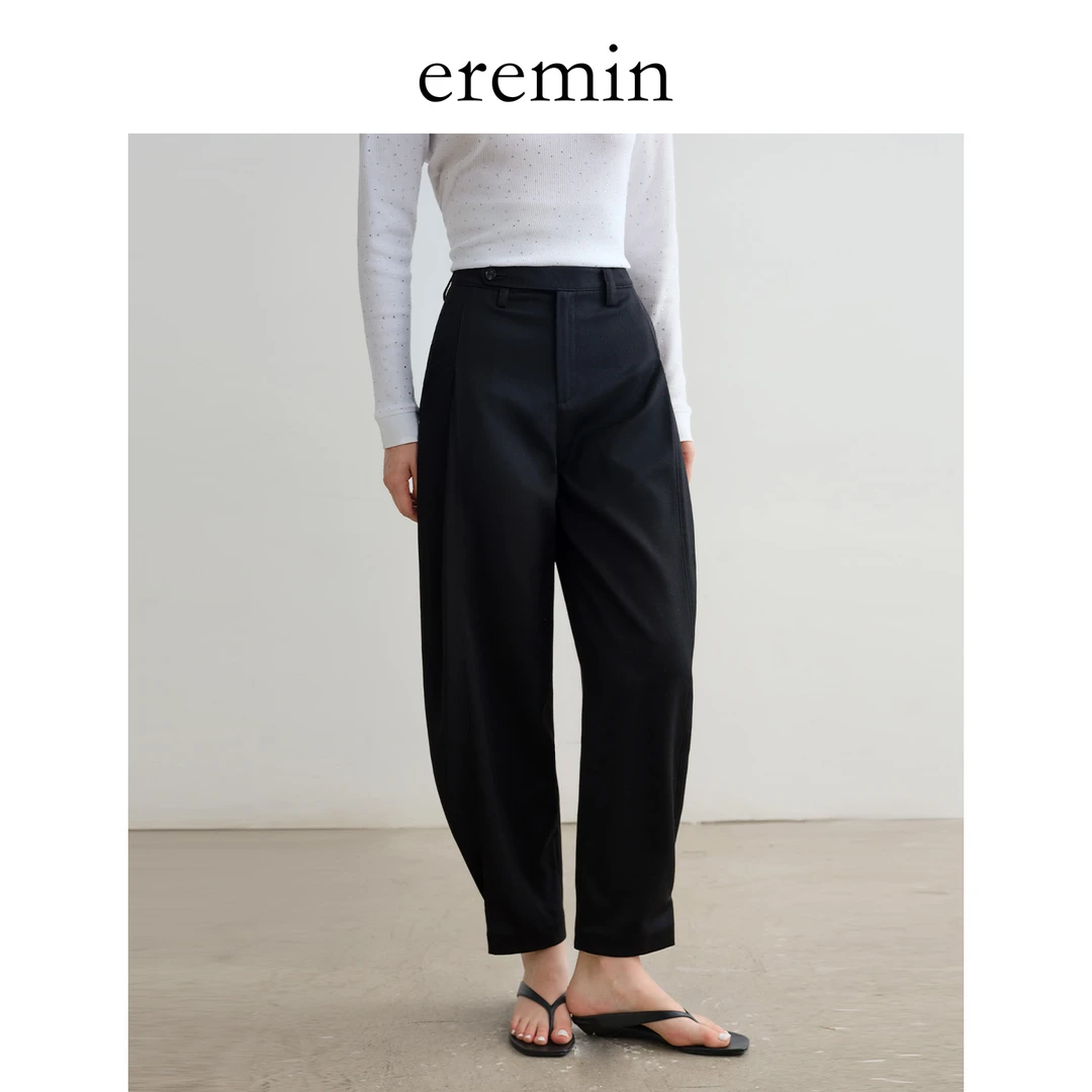 DE Mincollection锥形纽扣裤/简约通勤可调裤口羊毛休闲裤55753