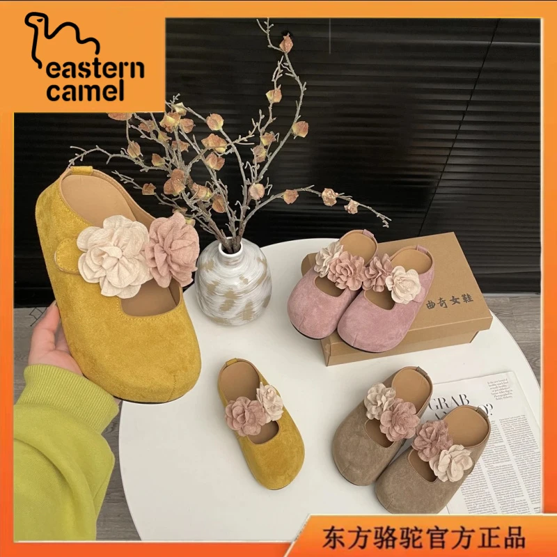 东方骆驼女鞋春季新款轻奢百搭时尚勃肯鞋女士增高一脚蹬包头半拖