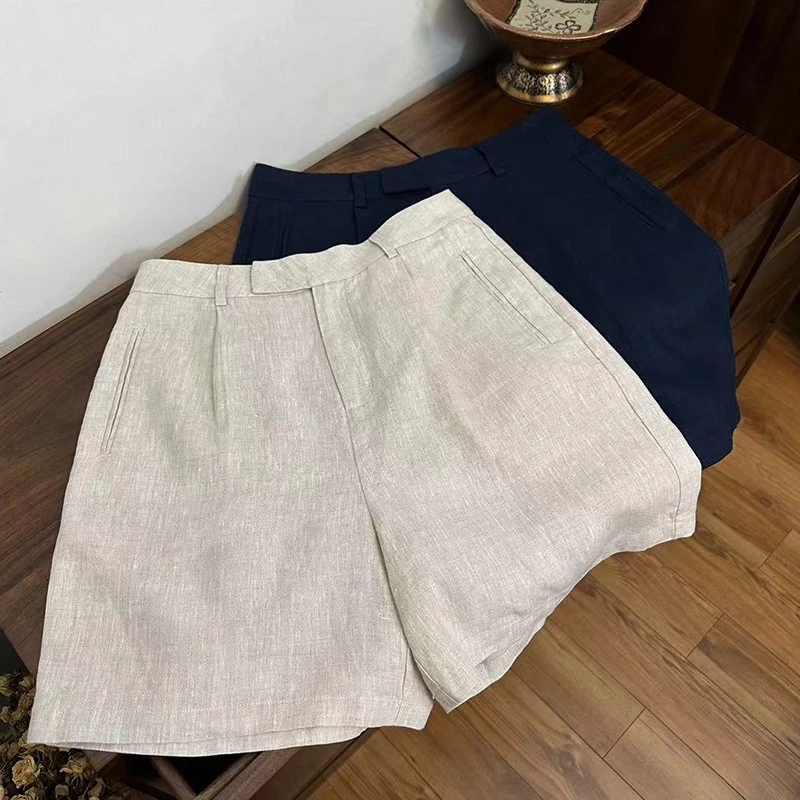 2025年夏款新款时尚高腰百搭休闲纯色舒适宽松直筒阔腿通勤短裤女