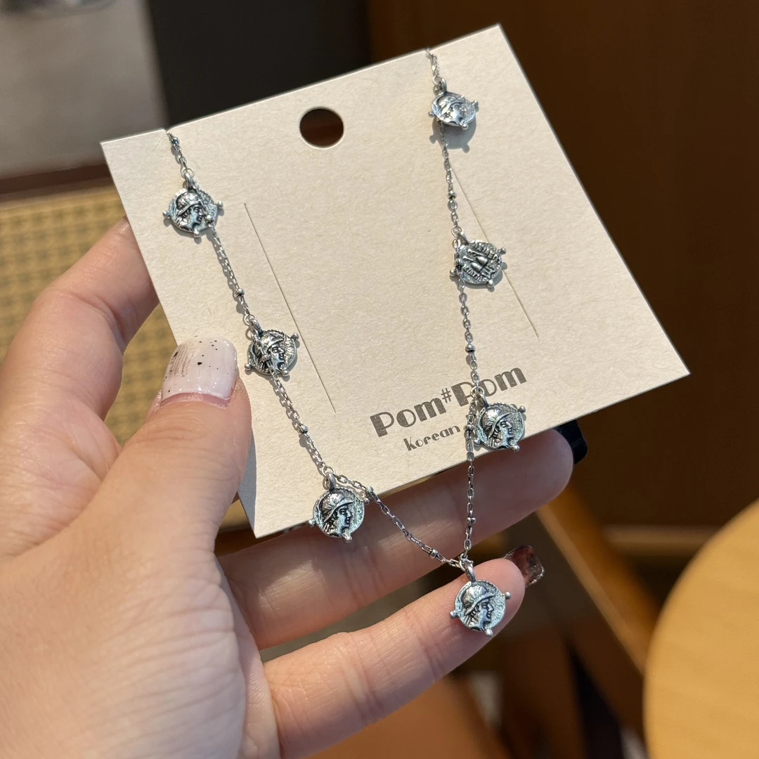 坠链均925银 20070古币复古做旧银项链