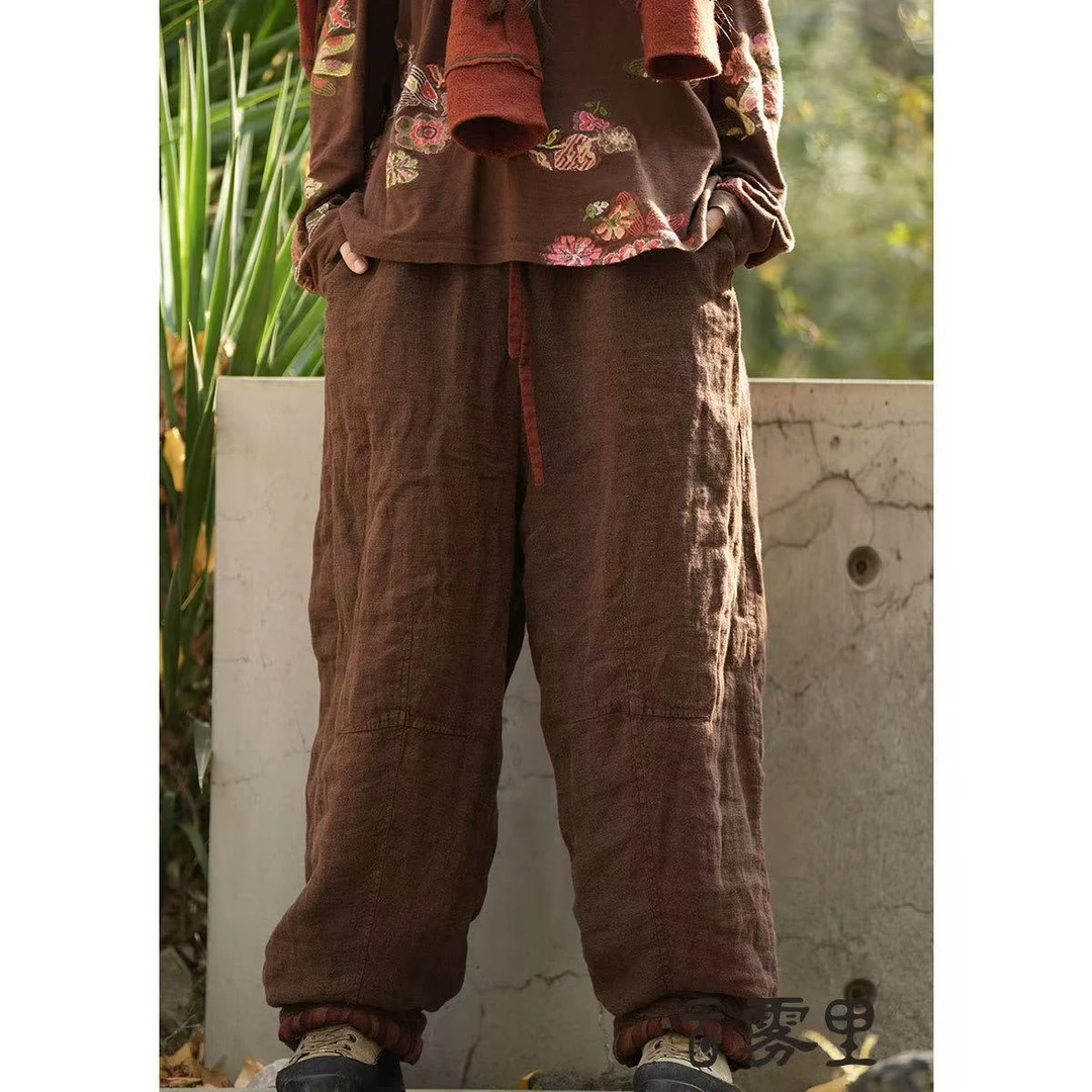 云雾里 原创设计复古文艺松弛感挺括舒适休闲大气亚麻棉裤 3063