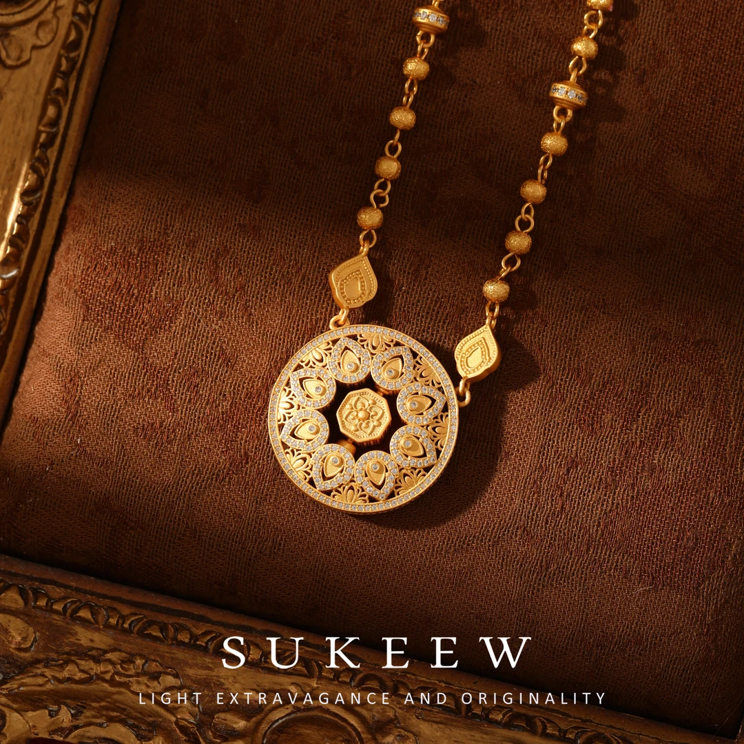 SUKEEW/酥可 镀k金【莲华八瑞】莲花八宝罗盘项链283105