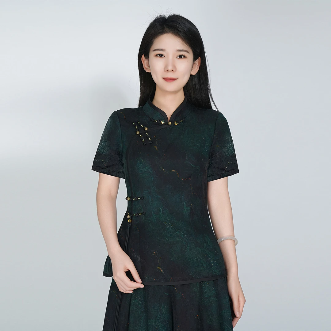 浒城古娘新中式桑蚕丝香云纱夏天清泉套装HBSS050590+HBSS050591