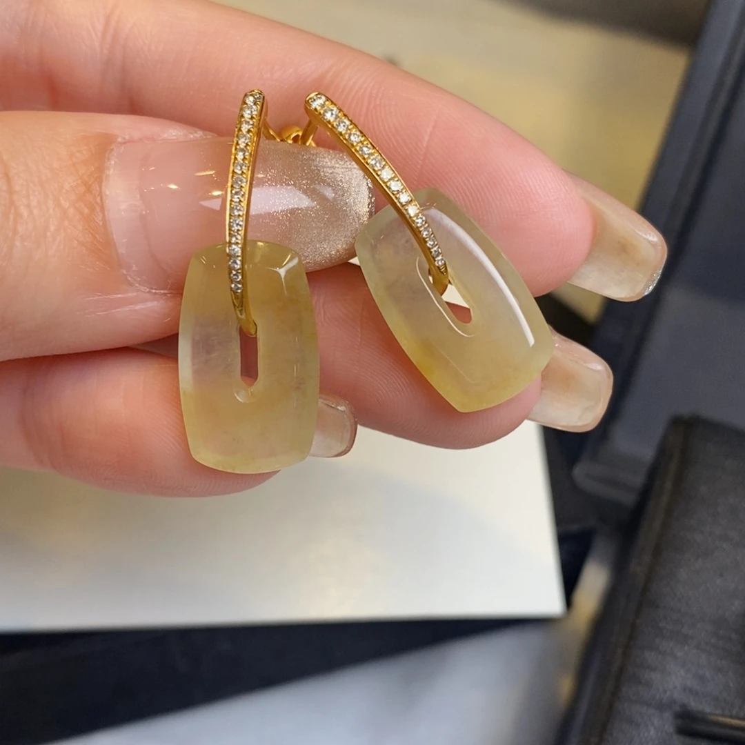 翡翠耳饰18K金镶嵌福贝