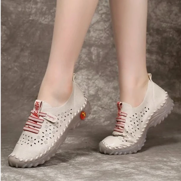 森·柏文2025春秋妈妈鞋网面凉鞋休闲防滑中老年鞋软底软面手缝鞋