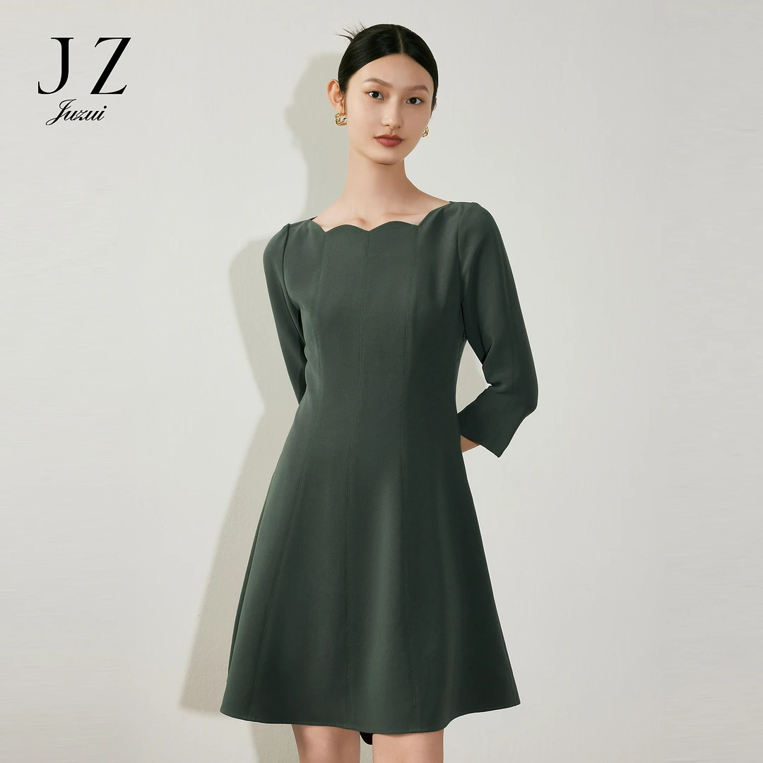 【婷婷专属】JZ玖姿JTDC50011方领显瘦醋酸连衣裙女小众设计感裙子
