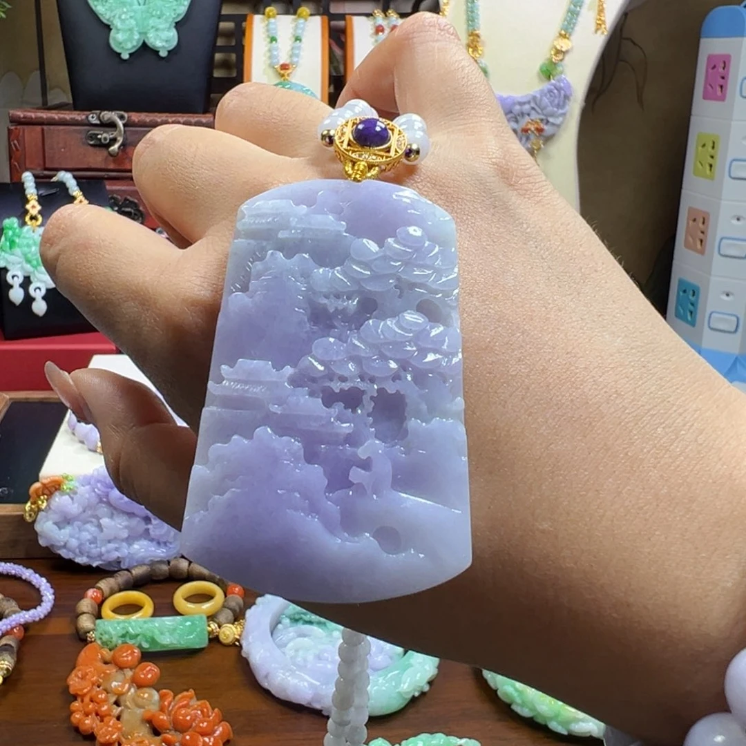 翡翠未镶嵌毛衣链紫山水