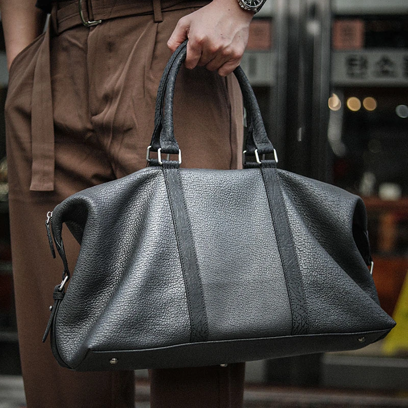 稀有皮料【陨石肌理】男士手提包真皮头层牛皮旅行健身大容量包包