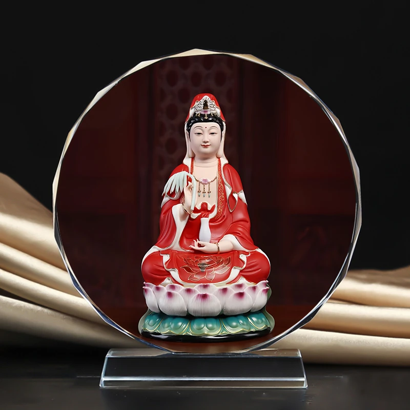 红衣观音菩萨水晶摆件摆台家里玄关桌面供奉创意工艺品图片定制