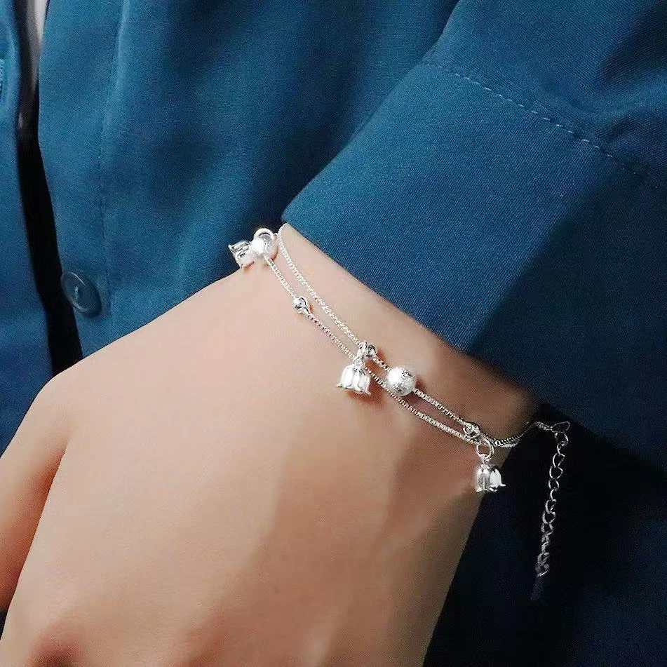 足银手链 820铃兰花手链