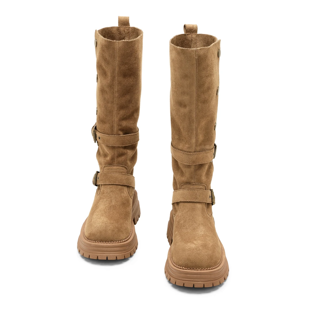 星期六复古厚底马丁靴2025秋季新款平跟高筒靴百搭增高马丁靴靴子