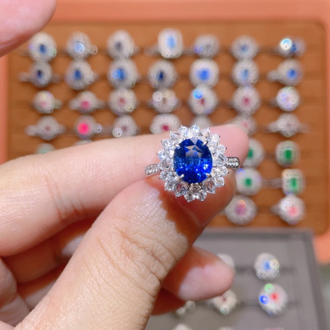 戒指蓝宝石14K金镶嵌2.6ct 无烧皇家蓝 aigs 两用