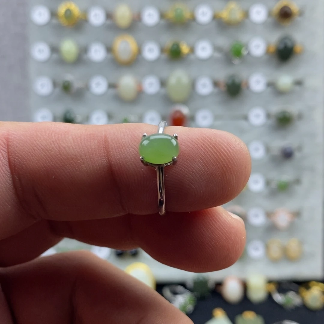 和田玉（碧玉）戒指银S925镀金镶嵌