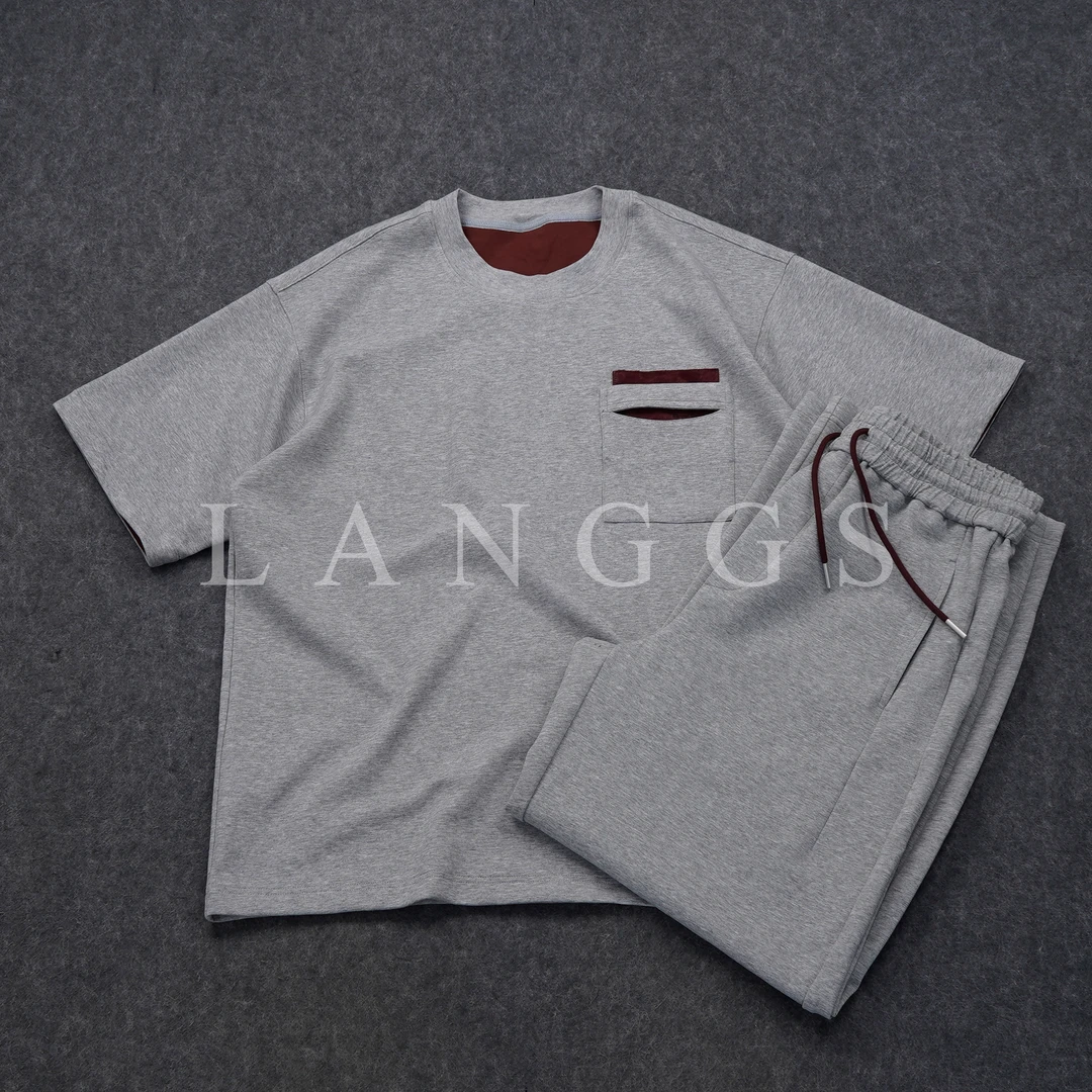 LANGGS&浪叔  2025春季新款高克重时尚T恤休闲卫裤套装-SS5302