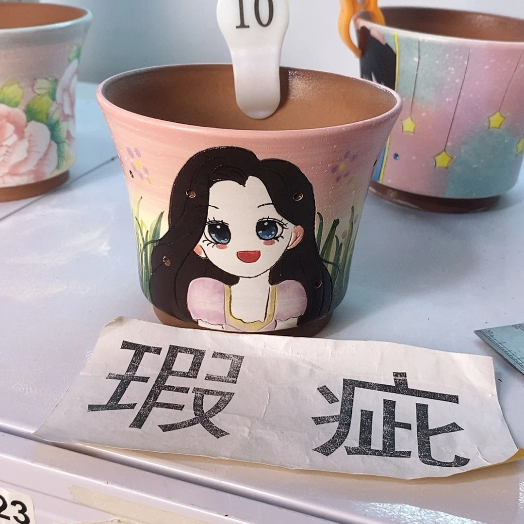 紫砂花盆红陶手绘花盆