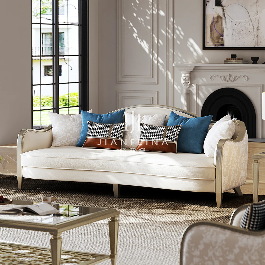 简菲娜美式轻奢蓝调丝带沙发简欧法式客厅现代简约风布艺618012B